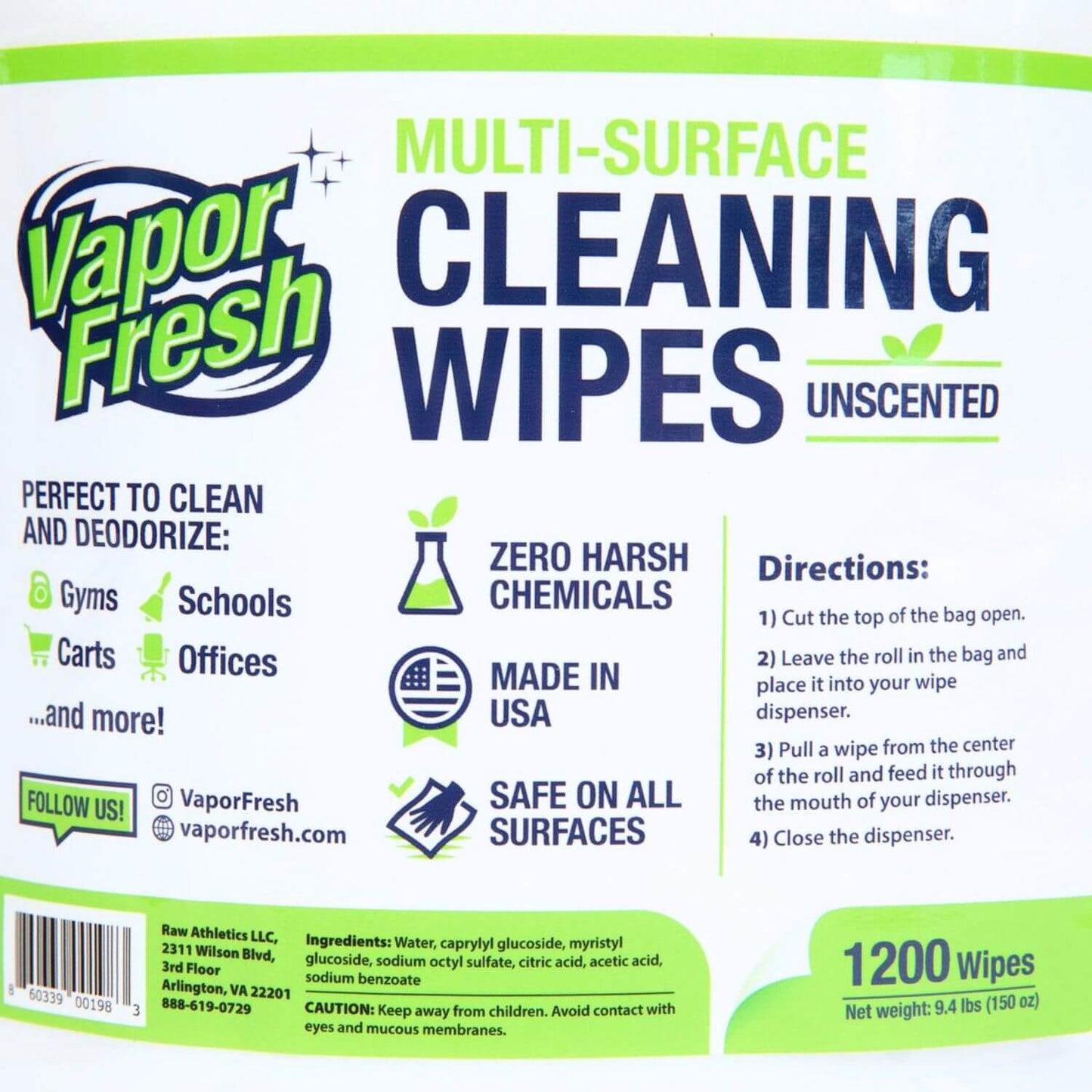 Vapor Fresh® Multi-Surface Cleaning Wipes (1200ct Rolls)