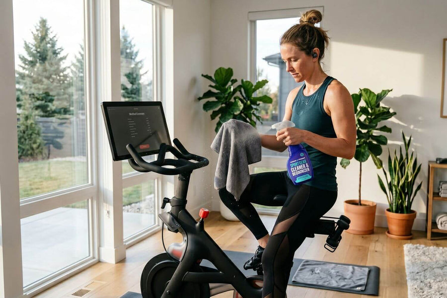 Cleaning a home spin bike with Vapor Fresh