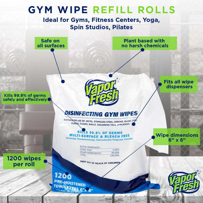 Vapor Fresh® Disinfecting Gym Wipes (1200ct x 4 Refill Rolls)